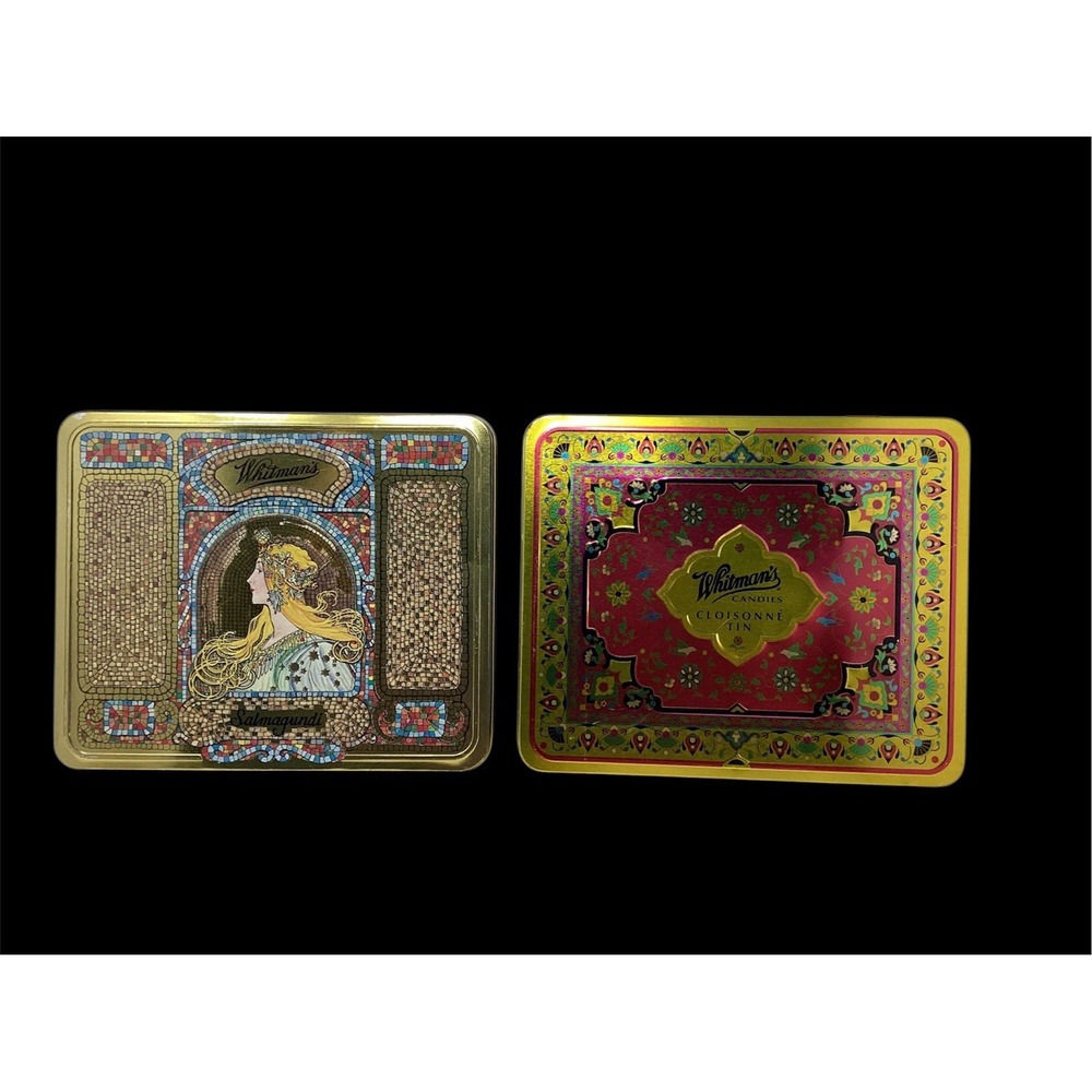 Whitman Vintage Tins "Salmagundi" & "Cloisonné"  Square 10"x8"x1 3/4" Storage